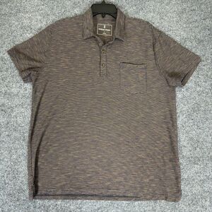 Mutual Weave Polo Shirt Mens L Brown Striped Short Sleeve Pullover Pocket Adult‎